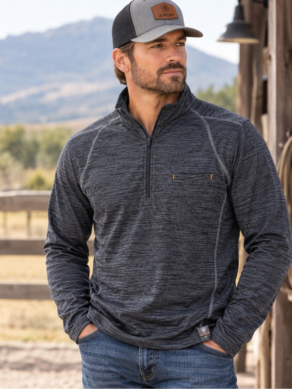 Ariat Rebar Men’s 3XL Charcoal Heather Quarter Zip Performance Pullover